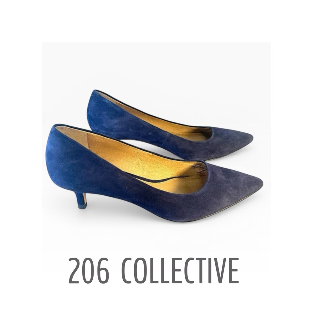 206 COLLECTIVE Navy Blue Suede Kitten Heels SZ 5.5
